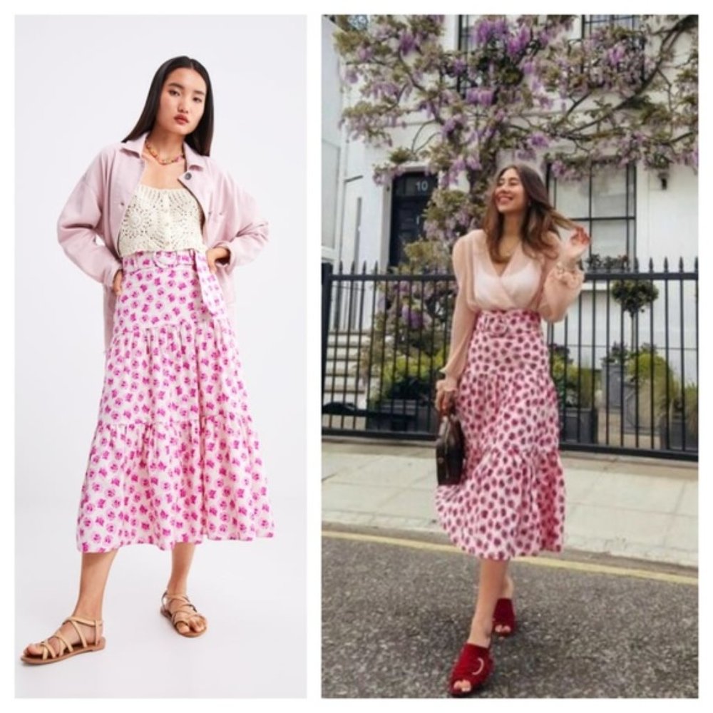 VGUC Zara blogger favorite belted floral midi skirt - Small S